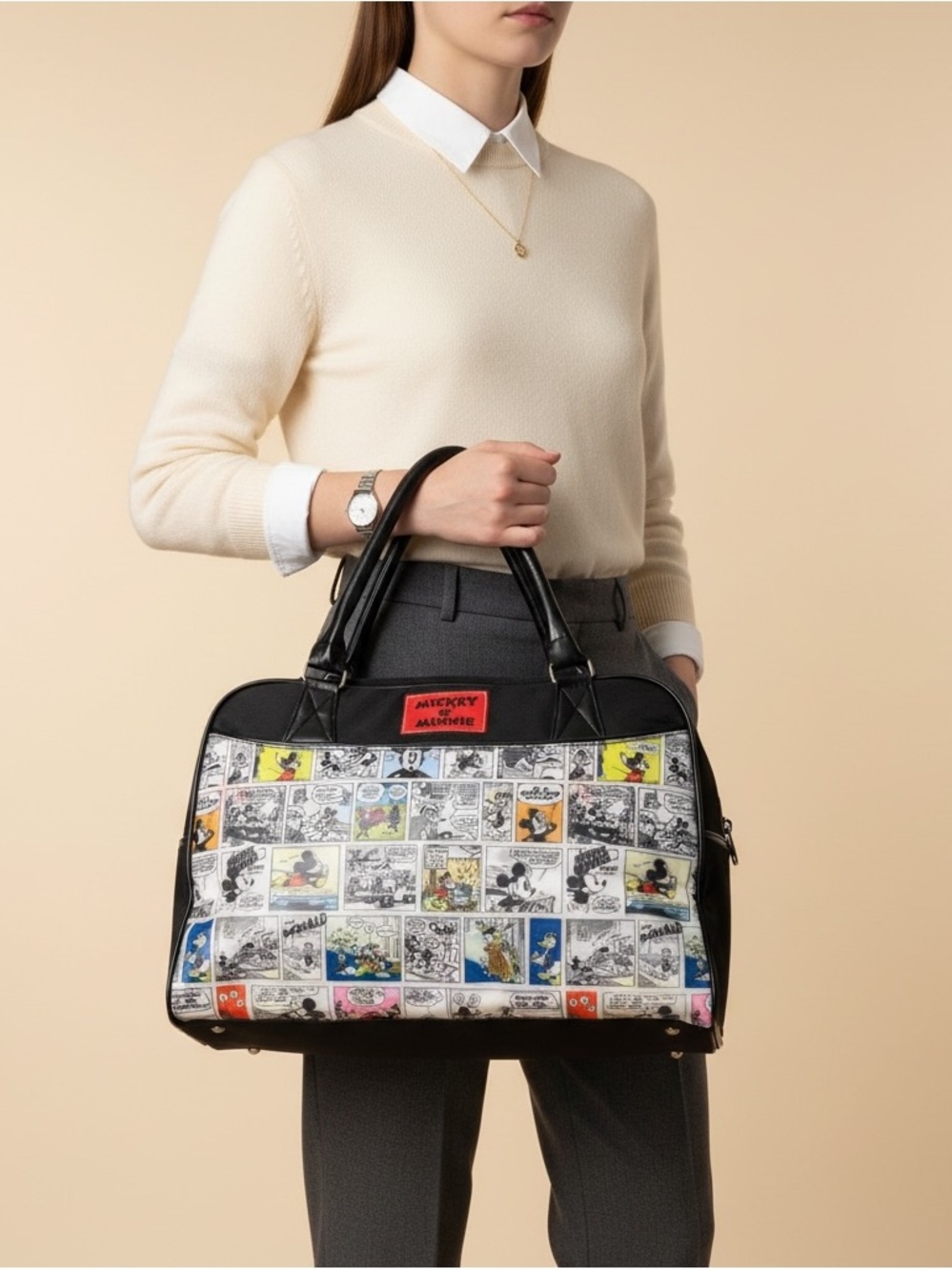 Y2K Disney Mickey N Minnie Comic Weekender Duffel Traveler Bag L: 15” H:11 W:6”